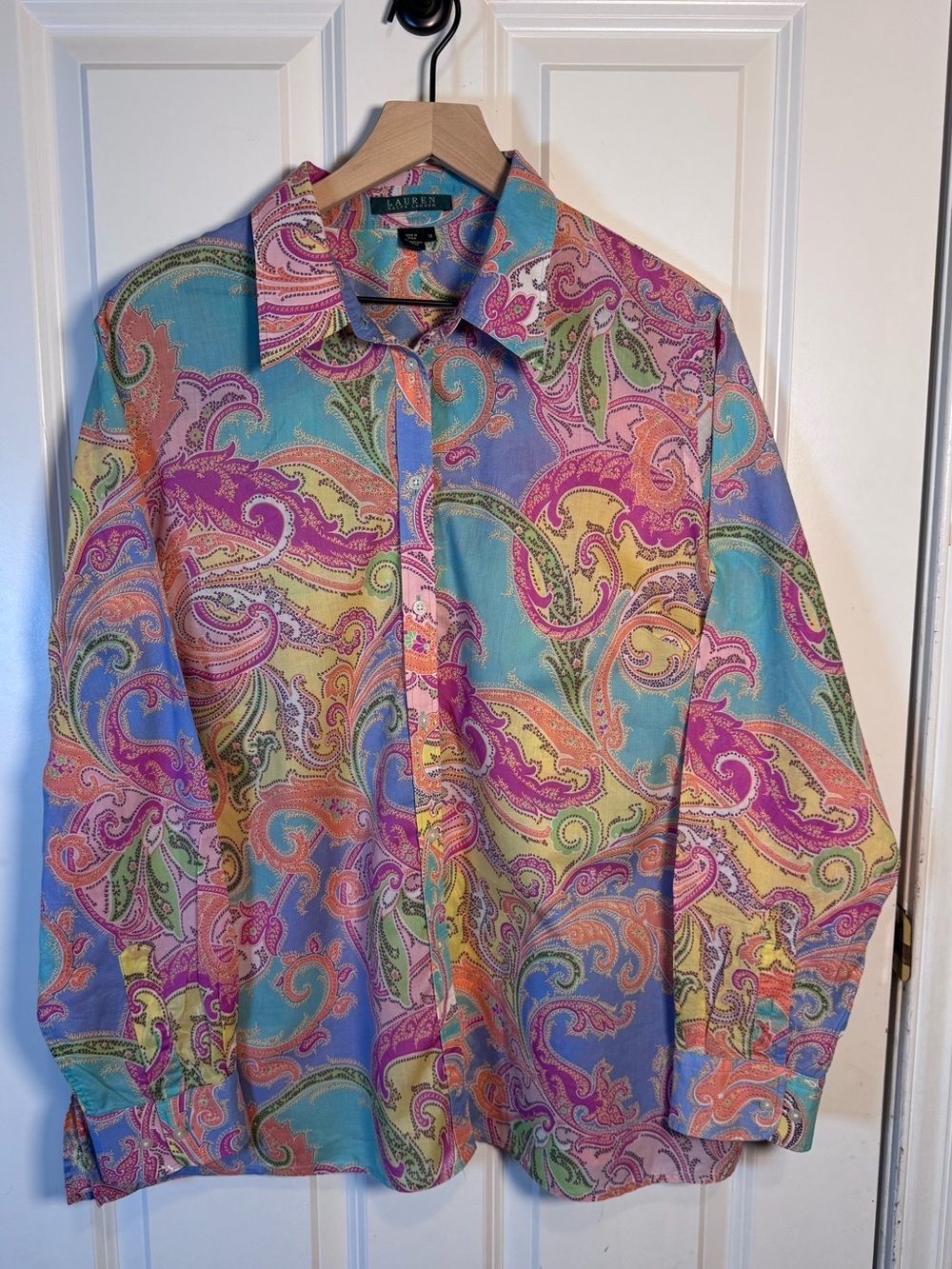 Lauren Ralph Lauren Multicolor Paisley Shirt 1x plus size 100% cotton super airy